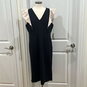 New!! Eva Mendes Sheath Dress New York & Co Black Cream Ruffle Sleeve